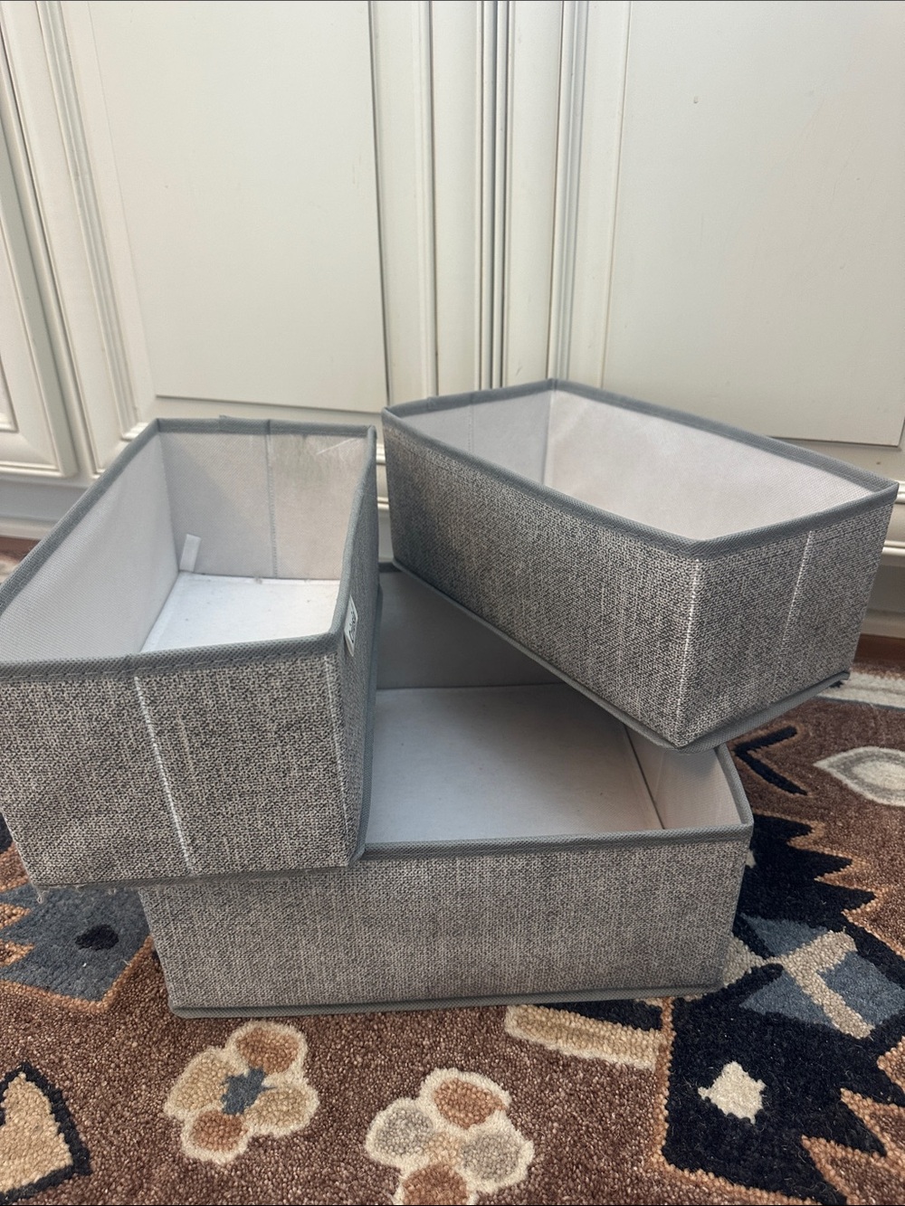 Grey Fabric Storage Bins - Set of 3